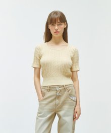 W CABLE HALF SLEEVE KNIT light beige