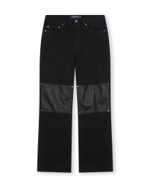 DOUBLE KNEE FLARE JEANS FADE BLACK