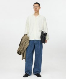 Structured Wide Denim Pants - Medium Blue