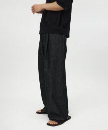 Structured Wide Denim Pants - Washed Black