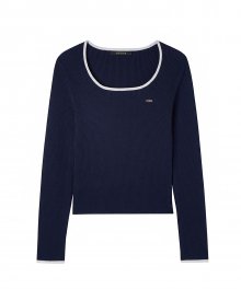 [POP] 여성 넥배색 슬림핏 스웨터