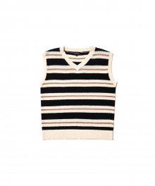 Stripe over fit knit vest - BLACK