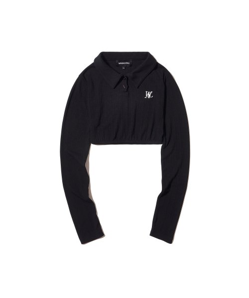 우알롱(WOOALONG) Signature collar button crop top - BLACK