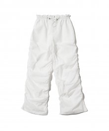 Shirring semi wide parachute pants - WHITE