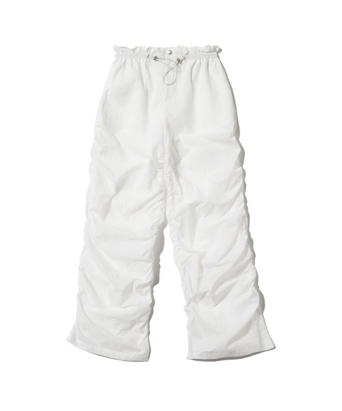 MUSINSA | WOOALONG Shirring semi wide parachute pants - WHITE