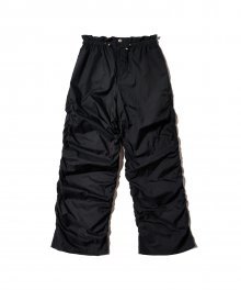 Shirring semi wide parachute pants - BLACK