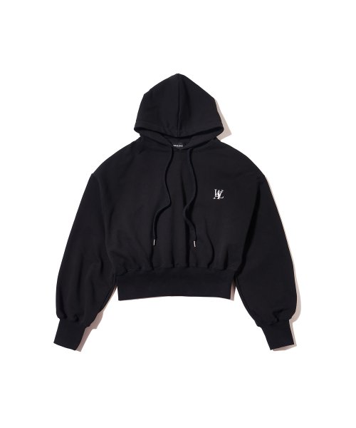 MUSINSA | WOOALONG Signature easy Cropped hoodie - BLACK