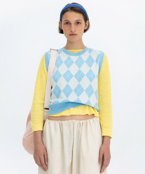 ARGYLE MIX VEST - SKY синий