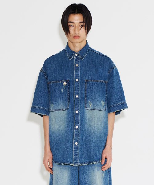 ケンジー レディース シャツ トップス Oversize Short Sleeve Denim