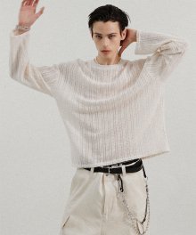 CREAM meshed knit t-shirts(ST001)