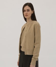 Boucle Round Knit Cardigan - Beige