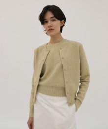 Boucle Round Knit Cardigan - Olive