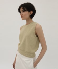 Boucle Round Knit Vest - Olive