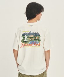 N232UTS951 옐로우스톤 스팟 카툰 아트웍 컨셉 세미 오버핏 반팔 티셔츠 WHITE
