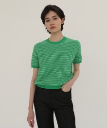 Eyelet Jacquard Half Sleeve Knit - Green