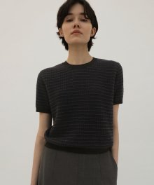 Eyelet Jacquard Half Sleeve Knit - Black