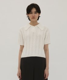 Spread-Collar Crop Knit - Off White