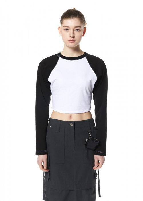 Long Sleeve Gray and Black Raglan Crop Top / Cropped Baseball Tee