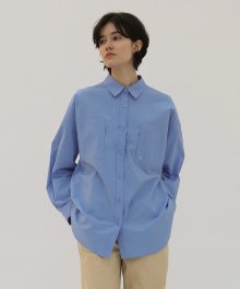 Poplin Overfit Pocket Shirts - Light blue