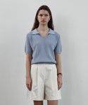 스텝어라운드(STEP AROUND) Cotton linen half sleeves collar knit [L/BLUE]