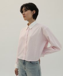 Stripe Cotton Crop Shirts - Pink Stripe