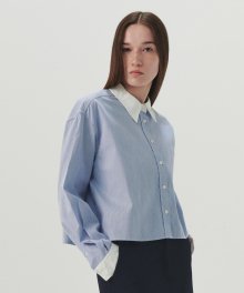 Stripe Cotton Crop Shirts - Blue Stripe