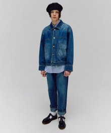 Unbalance Pocket Denim Jacket - Blue