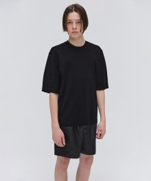 Round Neck Half Knit - Black