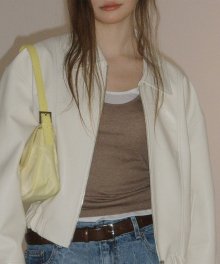 Faux Leather Cropped Blouson Jacket in Ivory VL3SM120-03