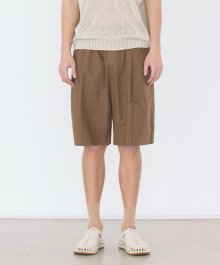 WIDE PINTUCK SHORTS / BROWN