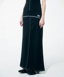 Contrast Stitch Jersey Skirt Black