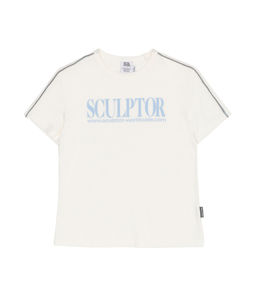 스컬프터(SCULPTOR) Classic Logo Piping Crop Top White
