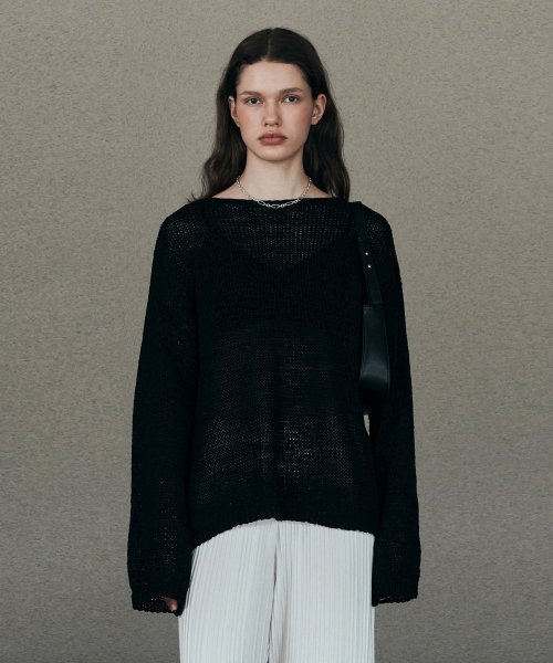 Tape Boat Neck Over Fit Pullover (чёрный)