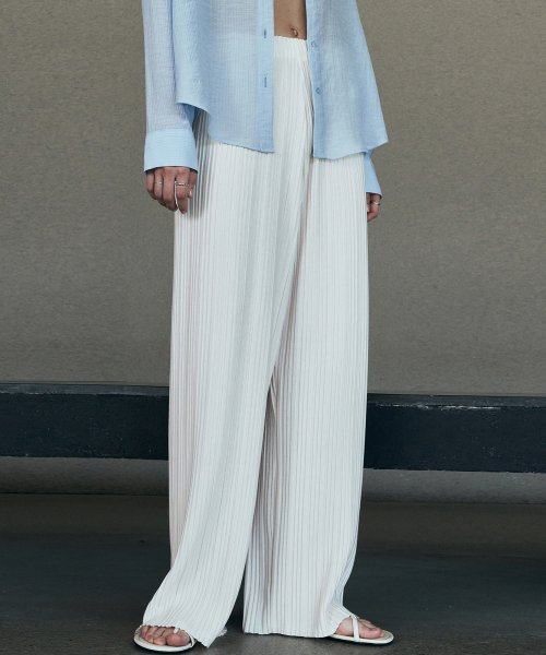 широкий Pleats Banding брюки (кремовый)