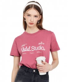 오드 시그니처 로고 레귤러핏 티셔츠 - DUSTY PINK