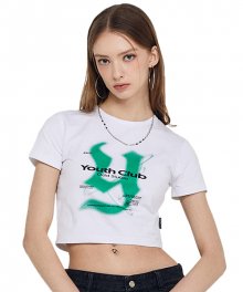Y 로고 크롭 티셔츠 - WHITE