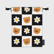 CHECKER BOARD FLOWER MERRY-BLACK(스트링파우치)