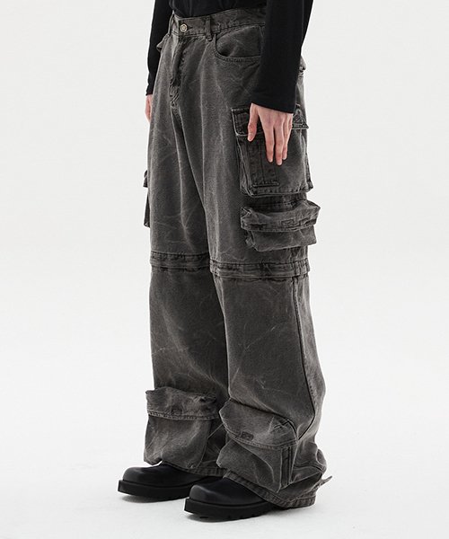 DNSR Two Way Cargo Pants Black 韓国ブランド股上レギュラー - ワーク