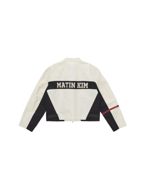 MUSINSA | MATIN KIM FAUX LEATHER RACING JACKET IN IVORY