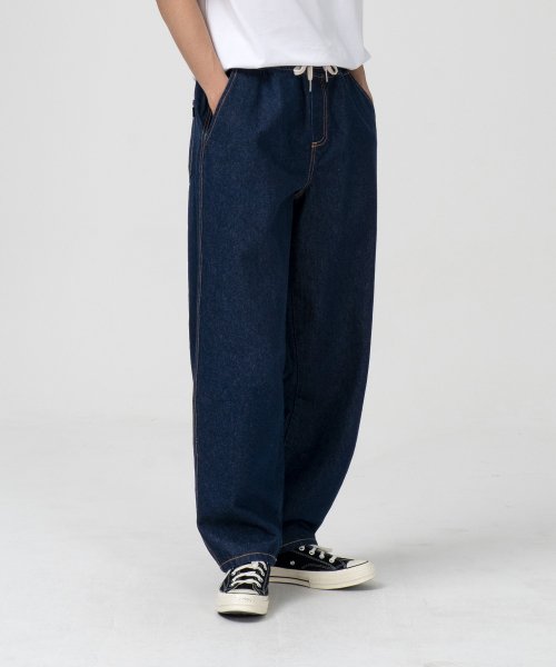 토피(TOFFEE) 데이 와이드 밴딩 데님 팬츠 (RAW INDIGO) - 39,000 | 무신사 스토어