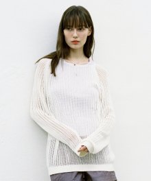 W LABEL POINT MESH LONG SLEEVE KNIT ivory