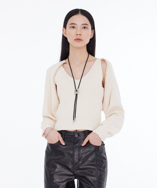 랭글러(wrangler) 우먼즈 크롭 볼레로 가디건 아이보리