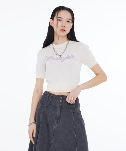 랭글러(wrangler) 우먼즈 크롭 로프로고 하프 니트 아이보리