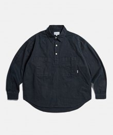 Pleated Pocket Pullover Work Shirts Navy