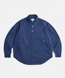 Pleated Pocket Pullover Work Shirts French Blue