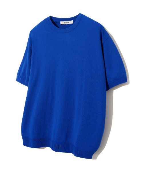 Летний базовый трикотажный топ с круглым вырезом BLUE