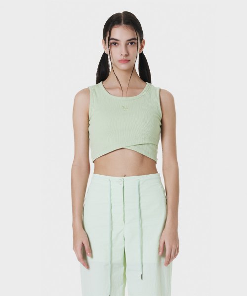 Укороченный топ с запахом без рукавов Yellow Green MBCSTO004YG