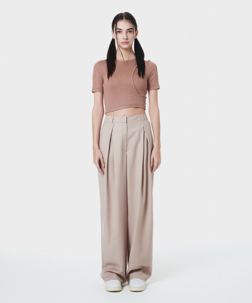Широкие брюки с двойными защипами Beige MBCSPA001BE