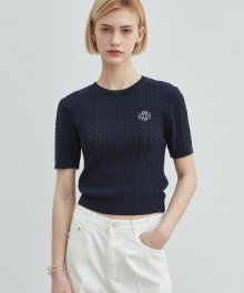 NICOLE SHORT SLEEVE CABLE KNIT_NAVY