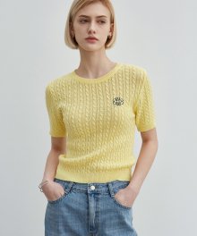 NICOLE SHORT SLEEVE CABLE KNIT_YELLOW